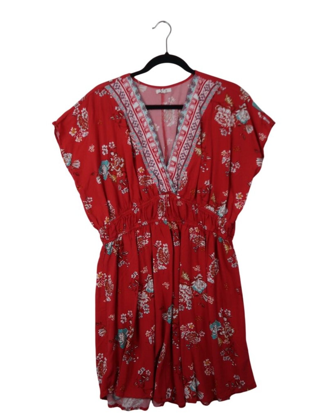 ✨3/$30 Maurices XL Red Floral Short Sleeve Tie Waist Dress